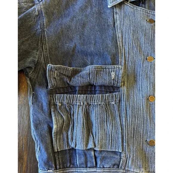 VTG Krazy Krinkle Denim Jean Jacket Women Large Distressed 80s 90s *flaw - Picture 4 of 10